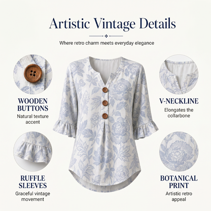 Women's Summer Floral Top with Ruffle Sleeve