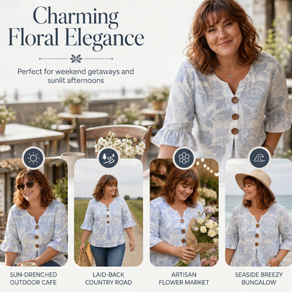 Women's Summer Floral Top with Ruffle Sleeve