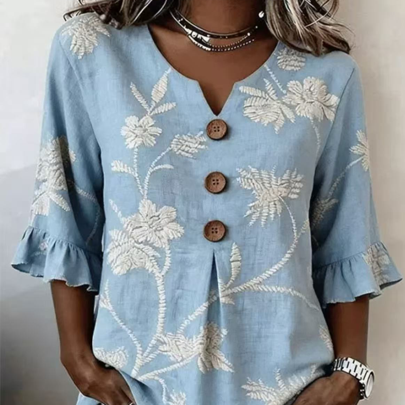 Women's Summer Floral Top with Ruffle Sleeve