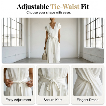 Women's V-Neck Wide-Leg Jumpsuit with Tie-Waist