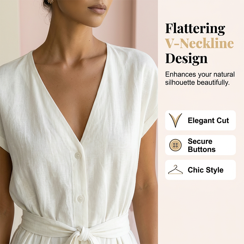 Women's V-Neck Wide-Leg Jumpsuit with Tie-Waist
