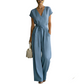 Women's V-Neck Wide-Leg Jumpsuit with Tie-Waist