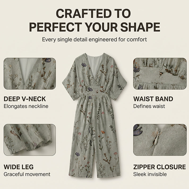 Women's Elegant V-Neck Printed Jumpsuit