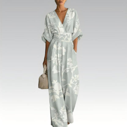 Women's Elegant V-Neck Printed Jumpsuit