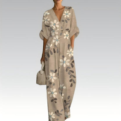 Women's Elegant V-Neck Printed Jumpsuit