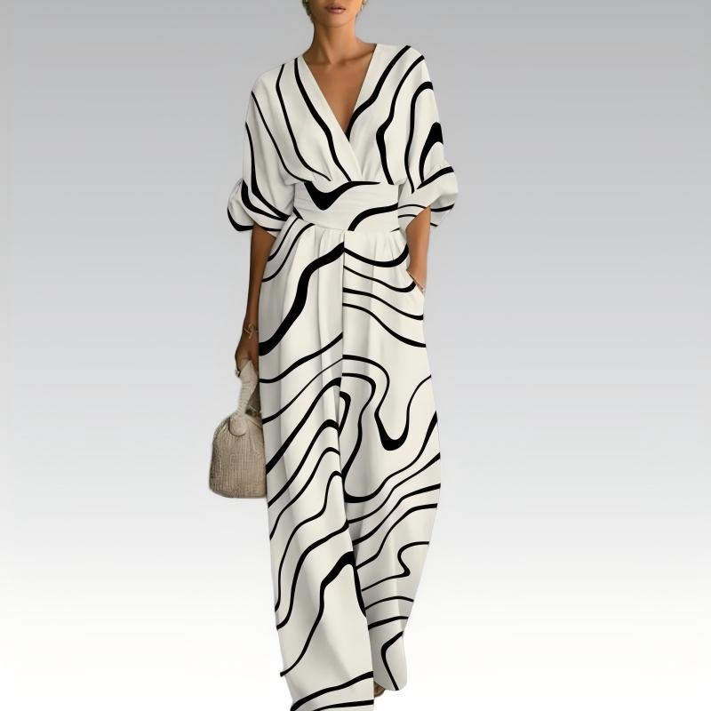 Women's Elegant V-Neck Printed Jumpsuit