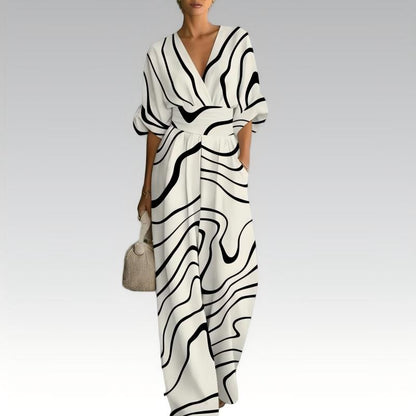 Women's Elegant V-Neck Printed Jumpsuit