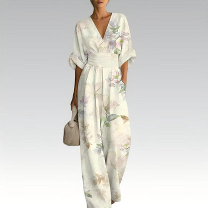Women's Elegant V-Neck Printed Jumpsuit