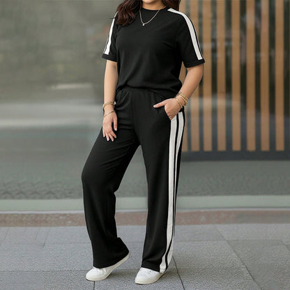 Women's Casual Contrast Stripe 2-Piece Set