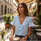 Women's Elegant Ruffle V-Neck Short Sleeve Blouse Casual Summer T-Shirt