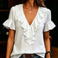 Women's Elegant Ruffle V-Neck Short Sleeve Blouse Casual Summer T-Shirt