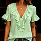 Women's Elegant Ruffle V-Neck Short Sleeve Blouse Casual Summer T-Shirt