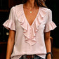 Women's Elegant Ruffle V-Neck Short Sleeve Blouse Casual Summer T-Shirt