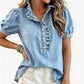 Women's Ruffle Collar Denim Top