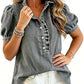 Women's Ruffle Collar Denim Top