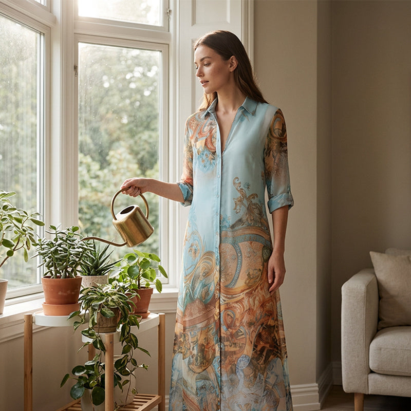 ⏳Time-Limited Special⏰Elegant Retro Print Maxi Dress – V-Neck Button-Down, Flowy Silhouette, Boho Chic 🌸