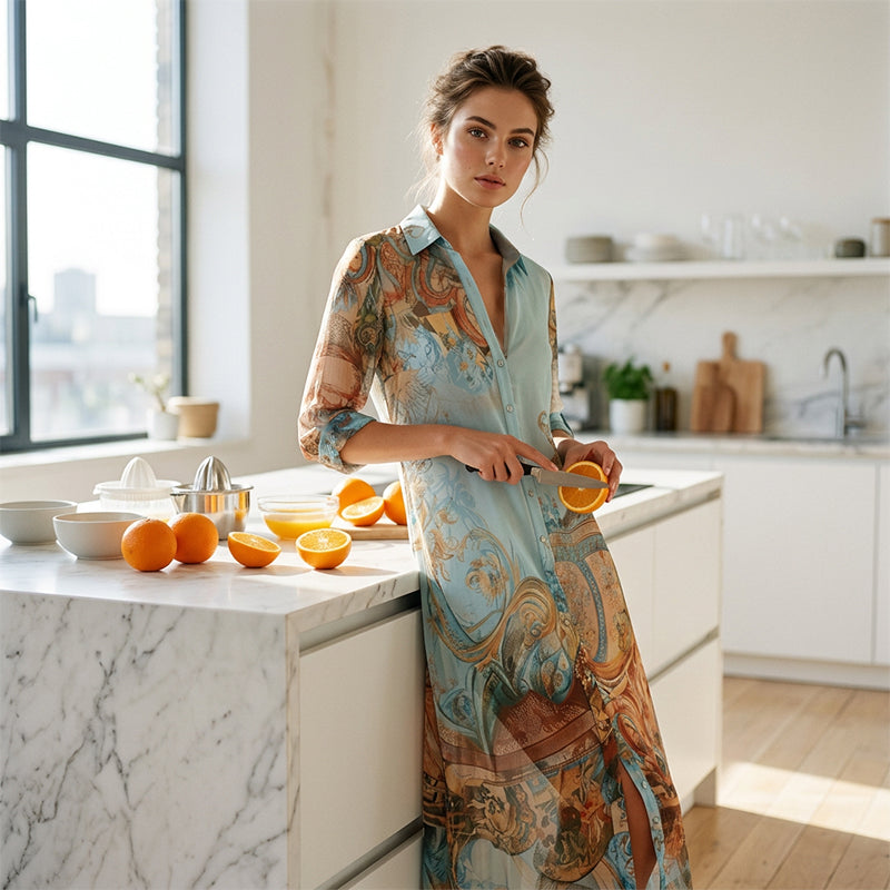 ⏳Time-Limited Special⏰Elegant Retro Print Maxi Dress – V-Neck Button-Down, Flowy Silhouette, Boho Chic 🌸