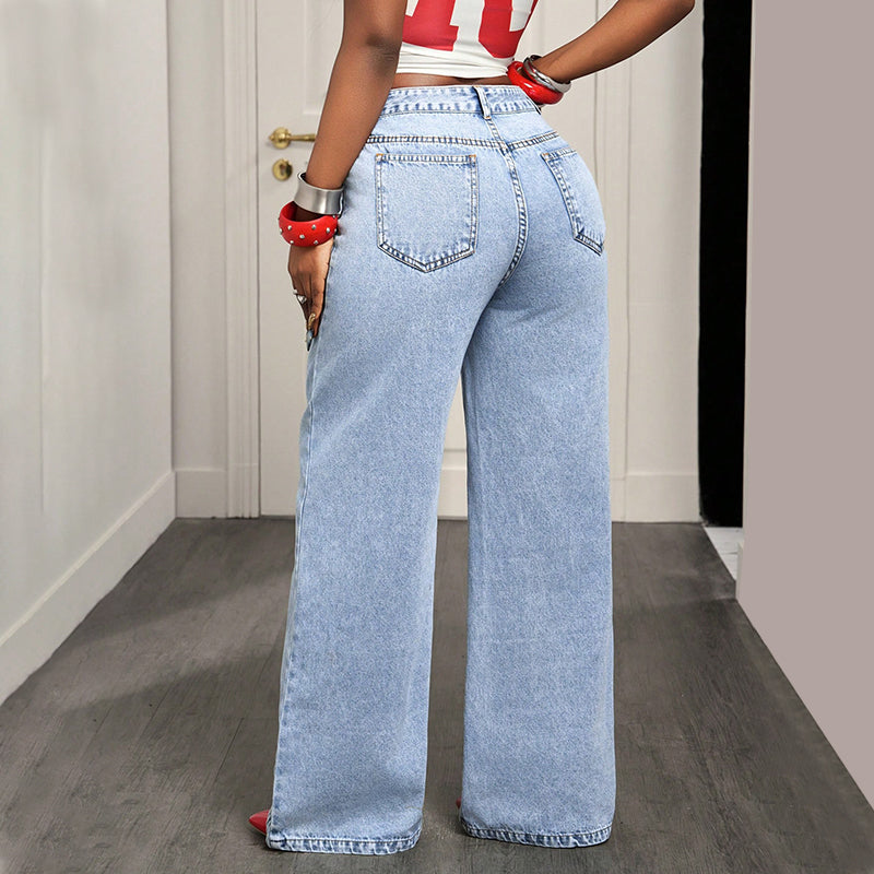⌛Limited-Time Offer-Women's Asymmetrical Waist Wide Leg Jeans