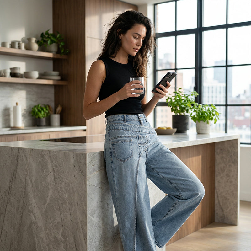 ⌛Limited-Time Offer-Women's Asymmetrical Waist Wide Leg Jeans