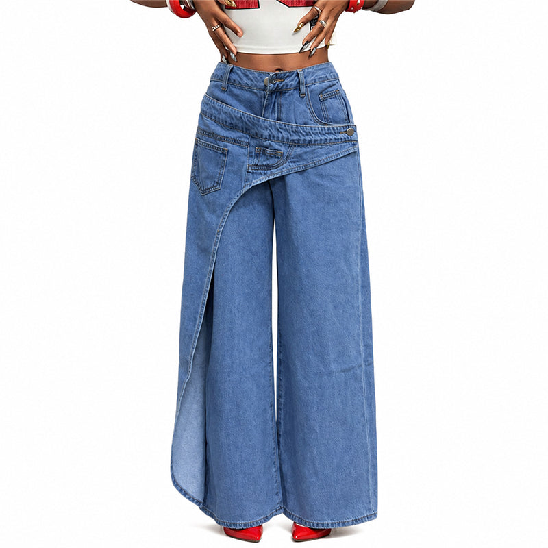 ⌛Limited-Time Offer-Women's Asymmetrical Waist Wide Leg Jeans