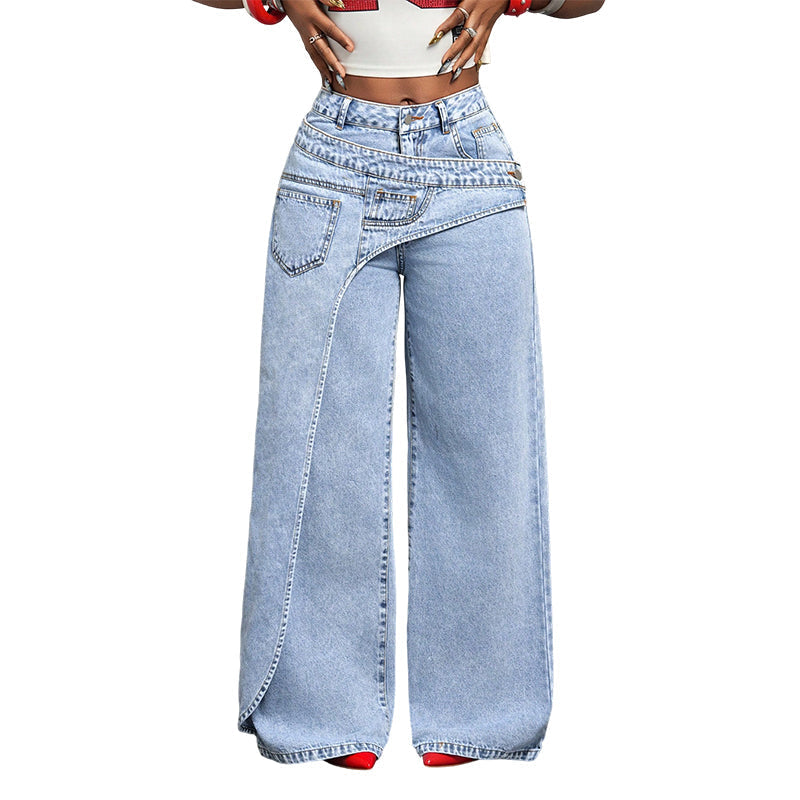 ⌛Limited-Time Offer-Women's Asymmetrical Waist Wide Leg Jeans