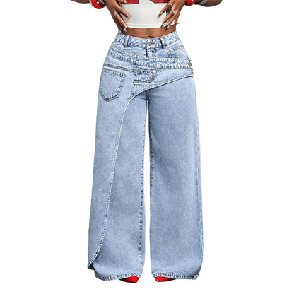 ⌛Limited-Time Offer-Women's Asymmetrical Waist Wide Leg Jeans