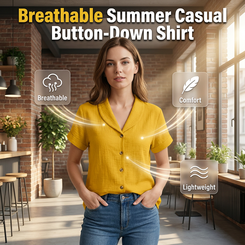 Women's Short Sleeve Cotton Linen Shirt