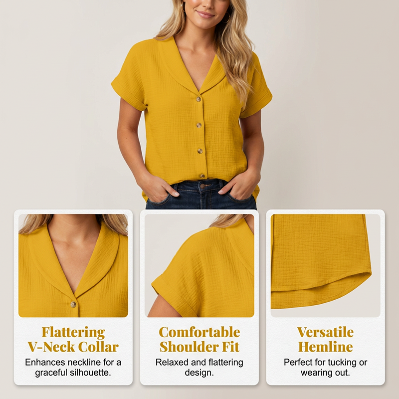 Women's Short Sleeve Cotton Linen Shirt