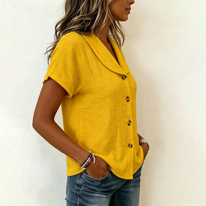 Women's Short Sleeve Cotton Linen Shirt