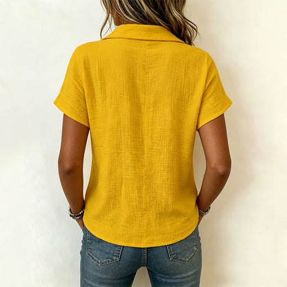 Women's Short Sleeve Cotton Linen Shirt