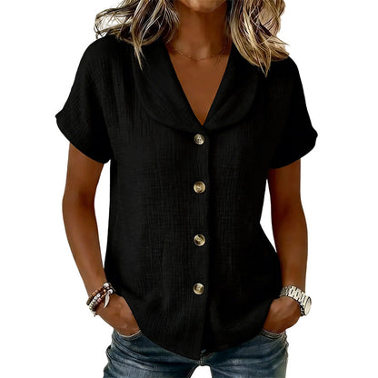 Women's Short Sleeve Cotton Linen Shirt