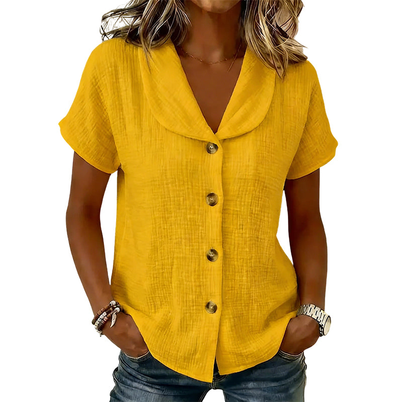 Women's Short Sleeve Cotton Linen Shirt