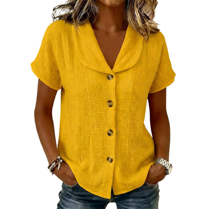 Women's Short Sleeve Cotton Linen Shirt