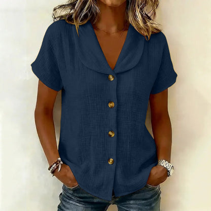 Women's Short Sleeve Cotton Linen Shirt