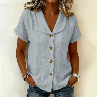 Women's Short Sleeve Cotton Linen Shirt