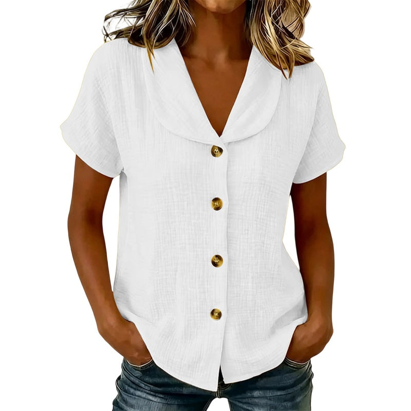 Women's Short Sleeve Cotton Linen Shirt