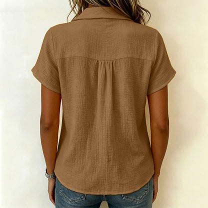 Women's Short Sleeve Cotton Linen Shirt