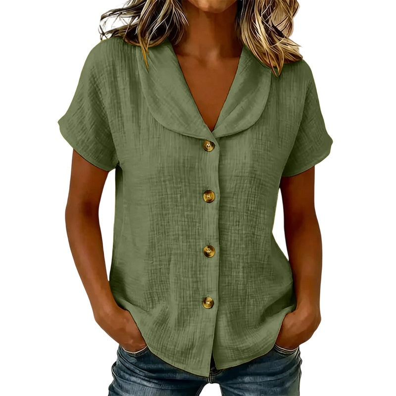 Women's Short Sleeve Cotton Linen Shirt