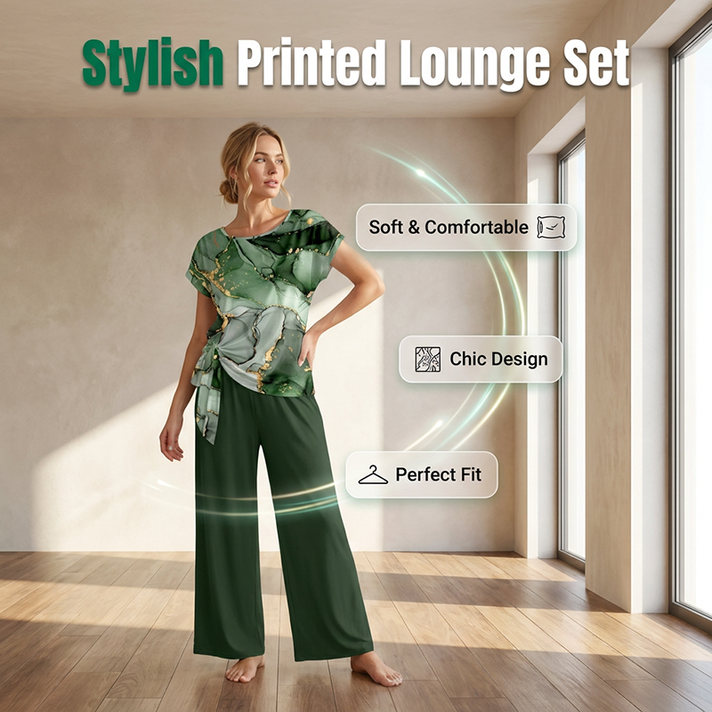 🌿 Patterned lounge set with wide legs