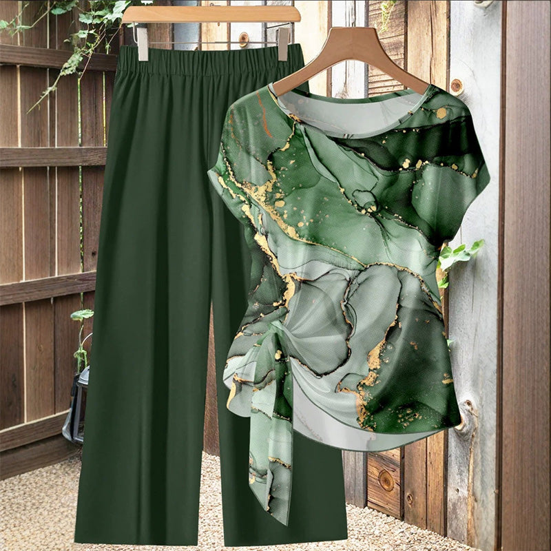 🌿 Patterned lounge set with wide legs