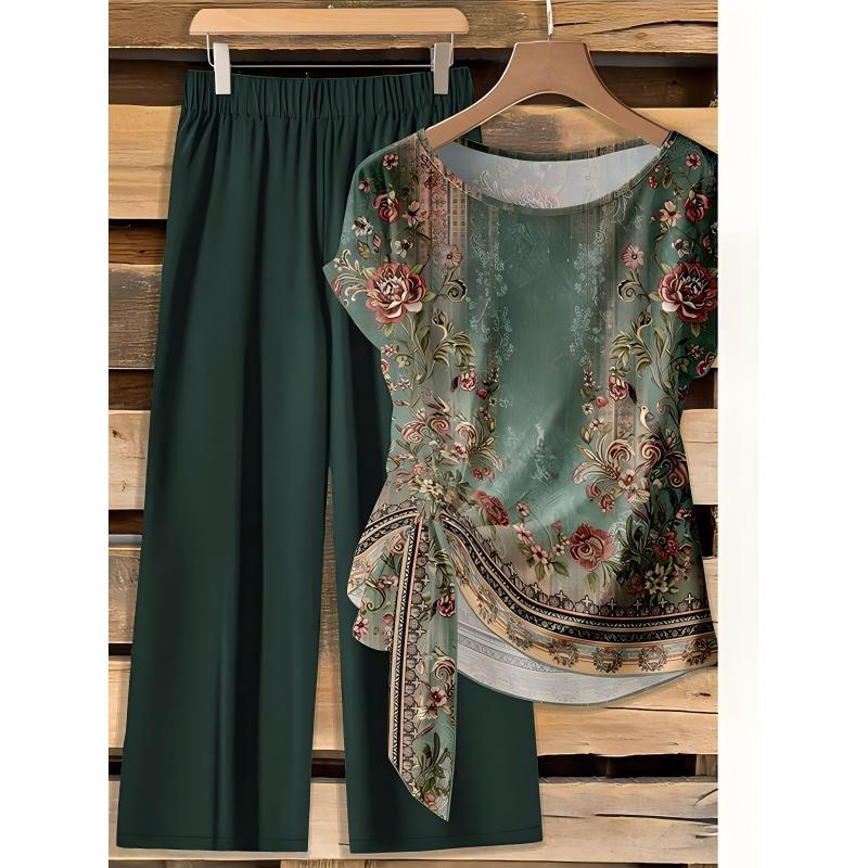 🌿 Patterned lounge set with wide legs