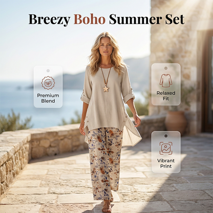 💥50% Off New Arrivals-Women's Cotton Linen Half Sleeve Top ＆ Pants Set