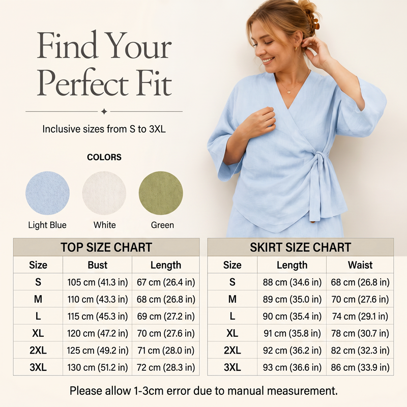 Women's Casual Wrap Top & Side Button Skirt Set
