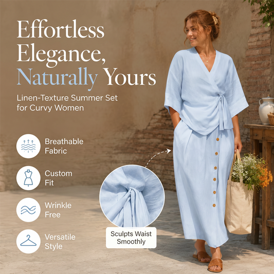 Women's Casual Wrap Top & Side Button Skirt Set
