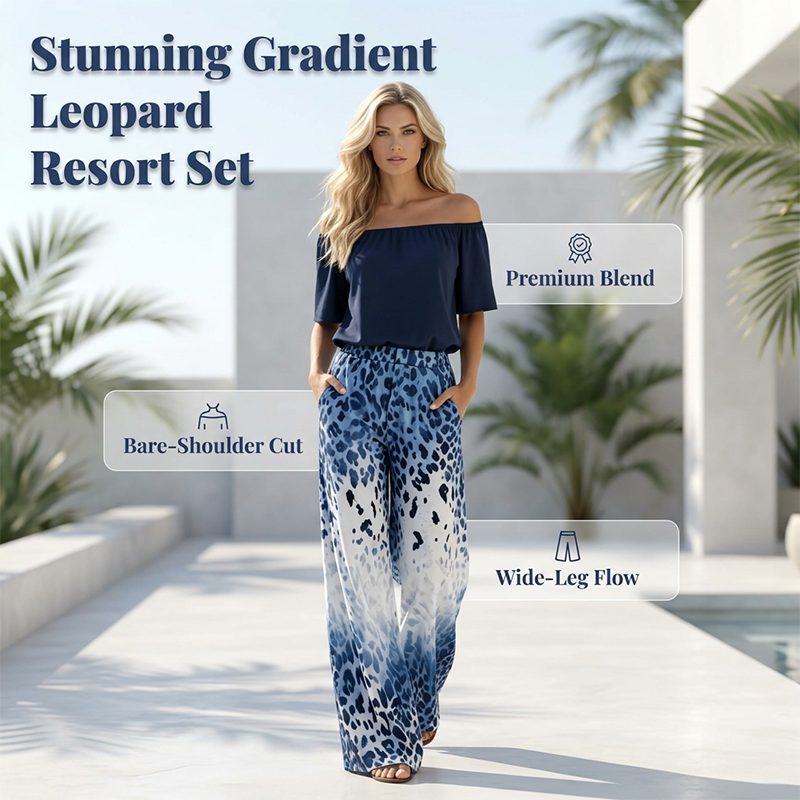 ⌛Limited-Time Offer-Women's Off-Shoulder Gradient Leopard 2-Piece Outfit