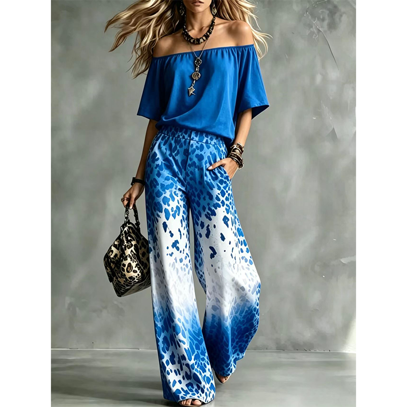 ⌛Limited-Time Offer-Women's Off-Shoulder Gradient Leopard 2-Piece Outfit