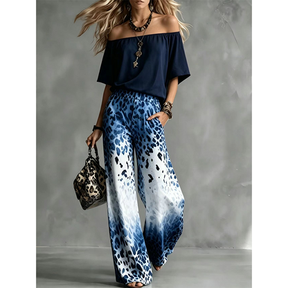 ⌛Limited-Time Offer-Women's Off-Shoulder Gradient Leopard 2-Piece Outfit