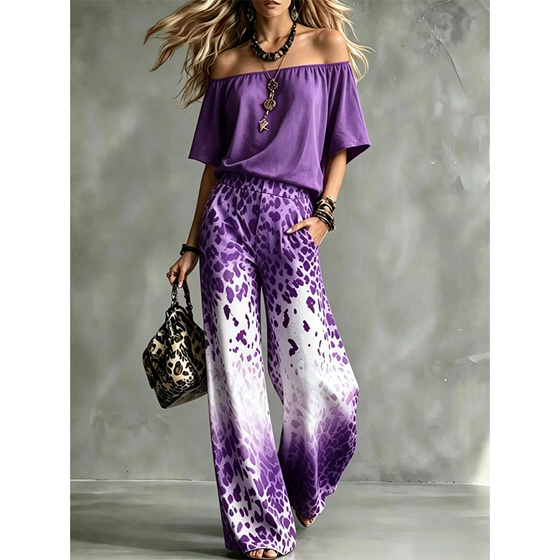 ⌛Limited-Time Offer-Women's Off-Shoulder Gradient Leopard 2-Piece Outfit