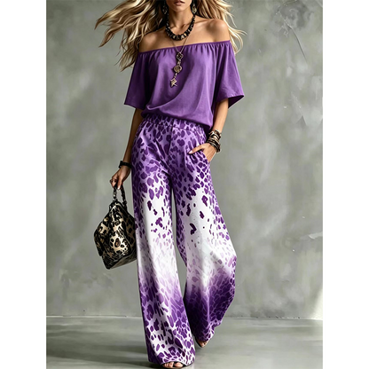 ⌛Limited-Time Offer-Women's Off-Shoulder Gradient Leopard 2-Piece Outfit