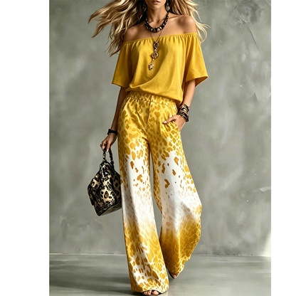 ⌛Limited-Time Offer-Women's Off-Shoulder Gradient Leopard 2-Piece Outfit